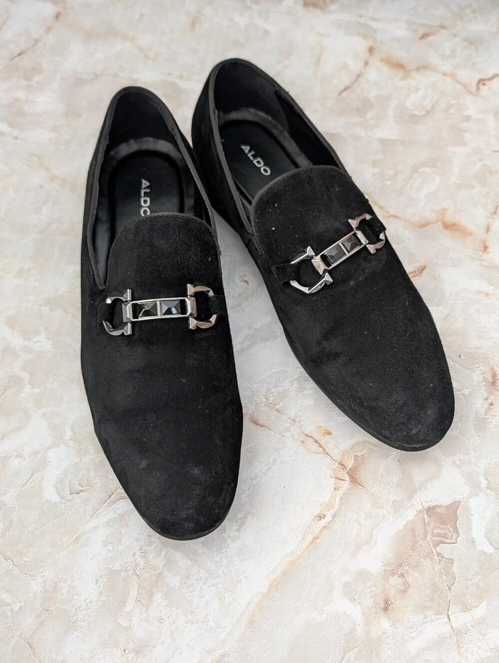 ALDO Men’s Black Suede Slip-On Loafers with Metal Bit Men Sz 10.5